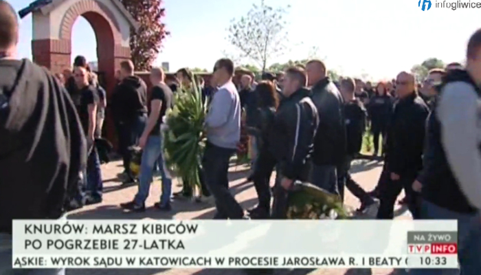 Kibice z całej Polski na pogrzebie kibica z Knurowa. Było spokojnie (TV)