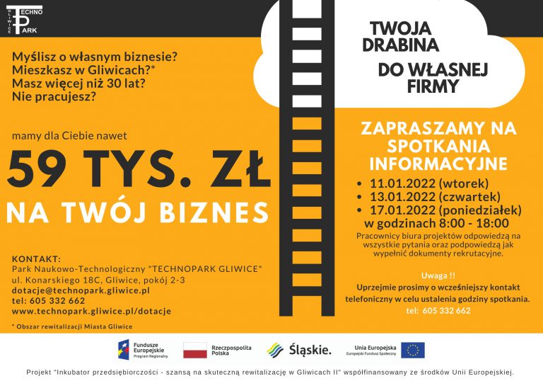 Dofinansowanie w kwocie do 59 000 zł na własną działalność dla mieszkańców Gliwic
