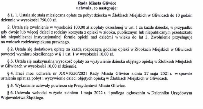 Podwyżki żłobki Gliwice
