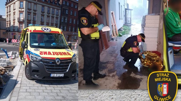 Nieprzytomny mężczyzna na klatce schodowej