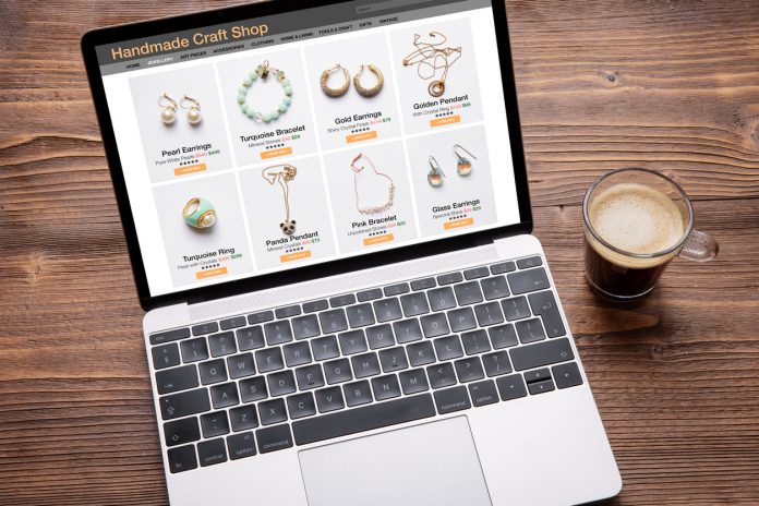 online shop website handmade jewelry viewed laptop computer