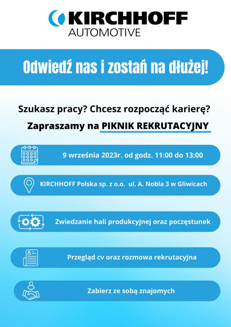 Szukasz pracy? Odwiedź piknik rekrutacyjny w Kirchhoff Automotive
