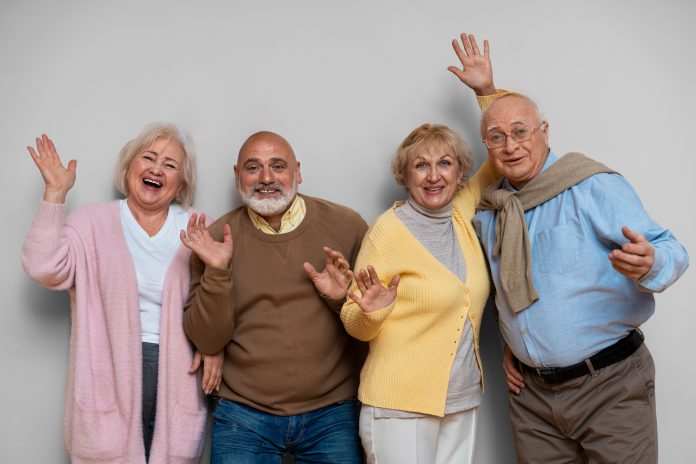 people partying with hats front view