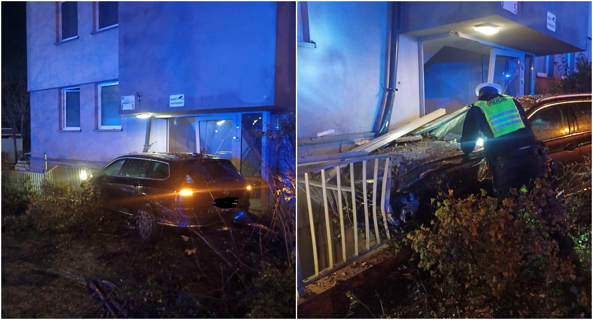 Krok od tragedii. Pijany gliwiczanin wjechał w klatkę schodową