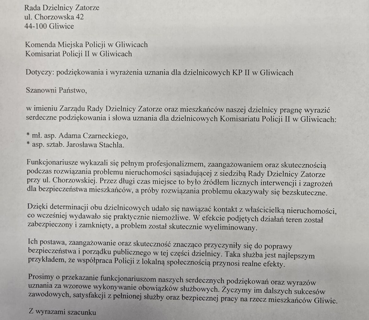 Mieszkańcy wysłali podziękowania dla policjantów. Za co?